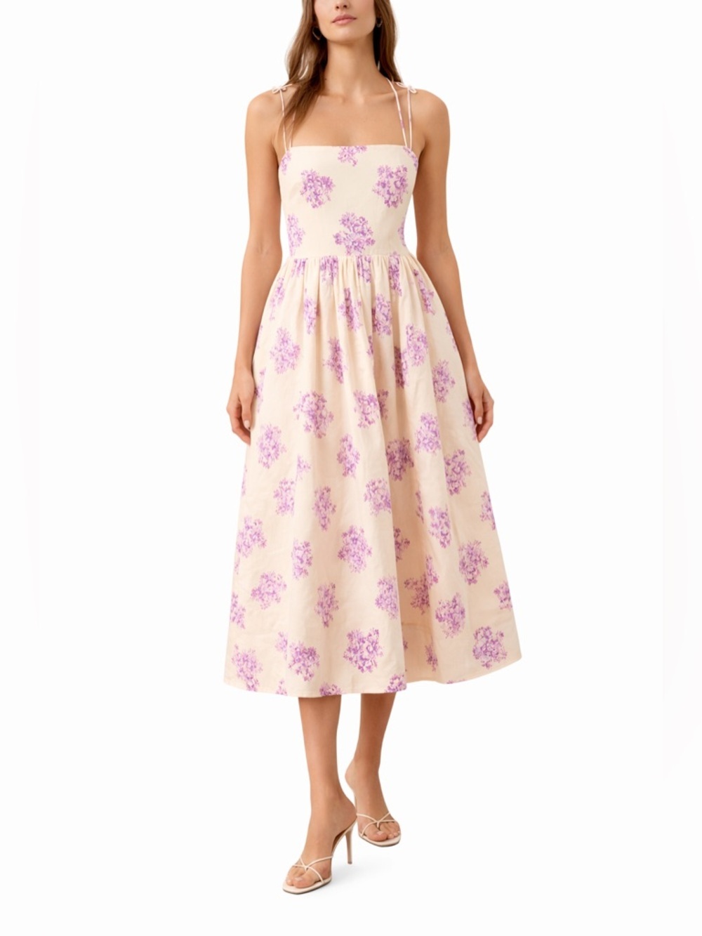 Jason Wu Floral Cotton Midi Dress Cream Lavender Size 8 - Picture 1 of 9
